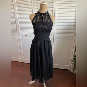 Amazing long black dress size L black lace halter top with lace and bow